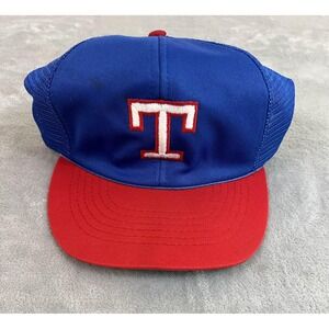 Vintage Texas‎ Rangers Hat Cap Snap Back One Size Blue MLB Baseball Trucker 90s